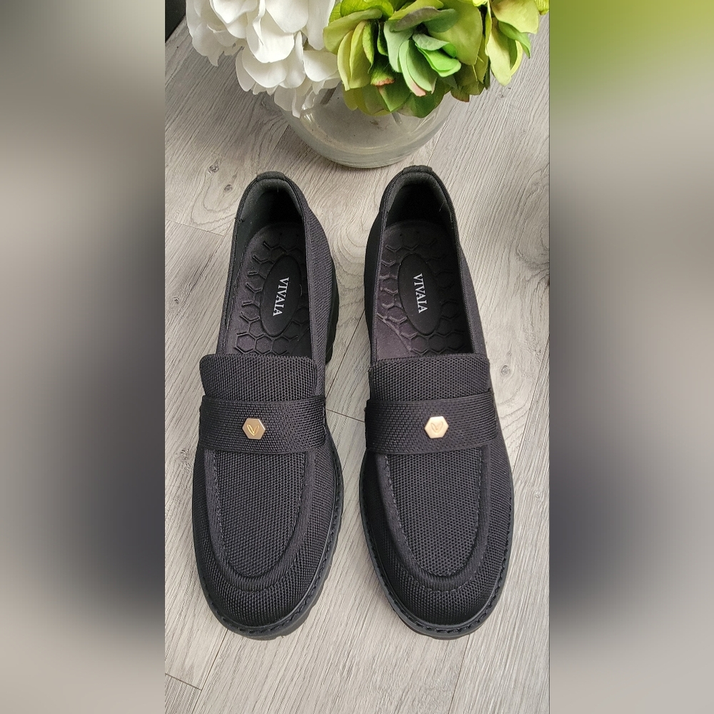 Vivaia Francesca Black Round-Toe Platform Chunky Heel Penny Loafers, US 11 EU 43 - Picture 7 of 16